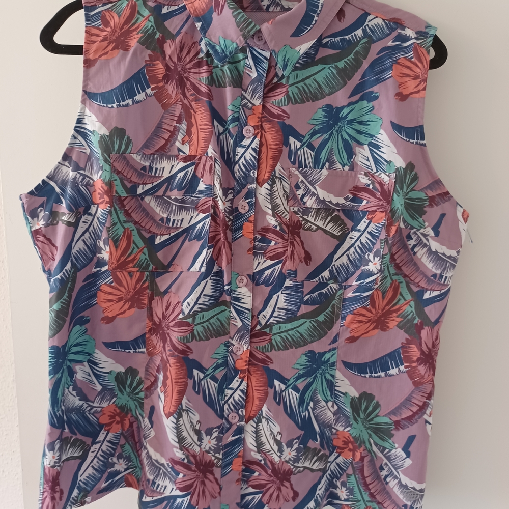 Reel Legends Floral Sleeveless Blouse - Purple and Blue (Size Petite XL)